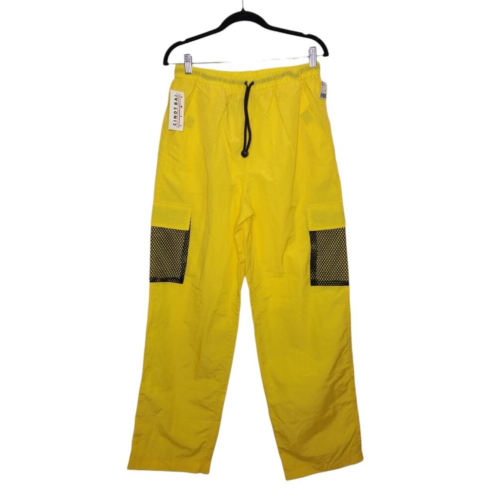 NWT Vintage y2k Cindy Bai Medium Yellow Cargo Windbreaker Pants Bottoms